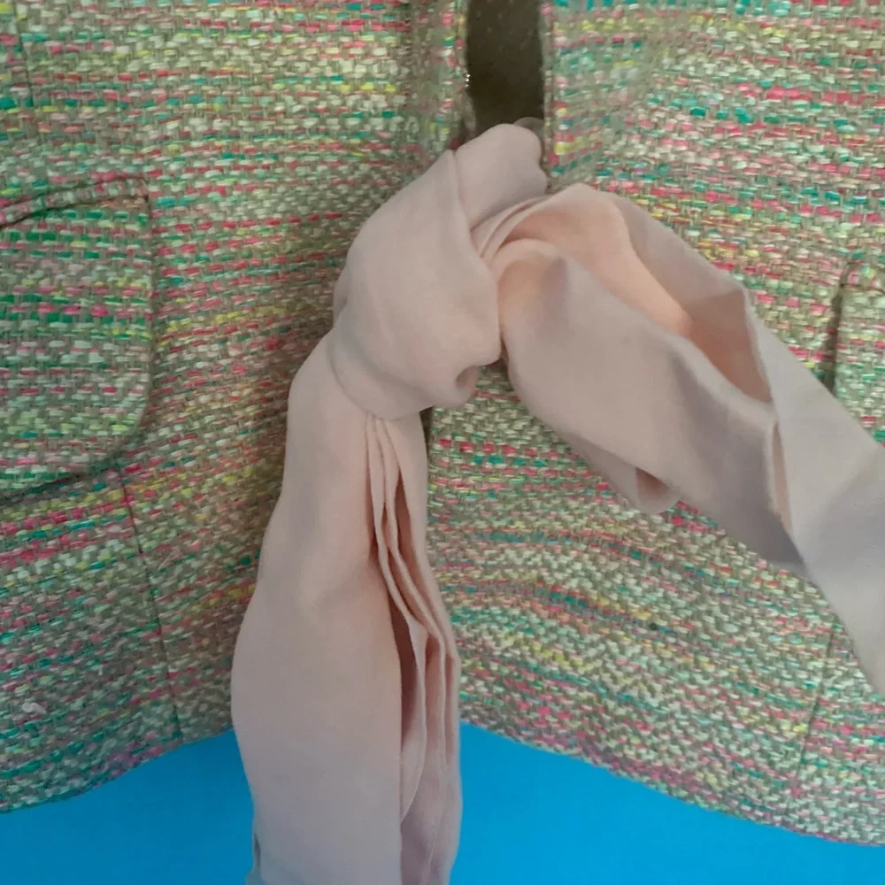 BCBG Maxazaria Pink Silk Tweed Silk Tie Blazer Size XS